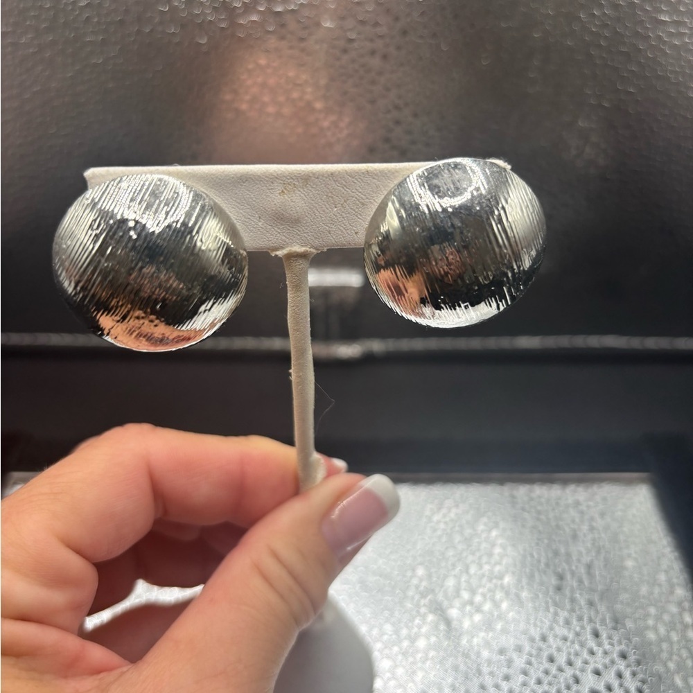 Elegant Silver Dome Earrings Clip On .
